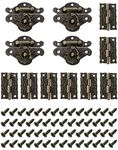 QWORK® 4 Sets Retro Hasps Latch Decorative Wood Jewelry Latch Box with 8 Hinges and 56 Screws