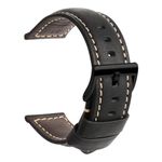 TStrap Leather Watch Straps for Men - Black Vintage Soft Watch Bracelet Thickly - Padded Smart Watch Band with Black Clasp Buckle Replacement - 20mm 22mm 24mm