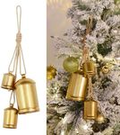 Christmas Bells, Vuskly Gold Bells Metal Vintage Bells with Jute Hanging Rope, Christmas Bells for Decoration,Perfect for Doors, Windows, Living Rooms, Christmas Trees, Wreaths, Gardens, etc-3 PCS