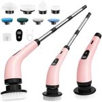 SINZUX Electric Spin Scrubber, Electric Cleaning Brush with 8 Replaceable Brush Heads, Power Scrubbing Brush with LED Display and Adjustable Extension Handle, Power Scrubber for Bathroom Kitchen Car