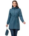 33,000ft Women's Rain Jacket Lightweight Hooded Long Rain Coat Waterproof Jacket Ladies Packable Functional Jacket Windbreaker Breathable Active Outdoor Coats Moroccan Blue XL/16