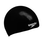 Speedo Junior Plain Moulded Silicone Swimming Cap | Dry Hair | Kids Swim, Black, One Size