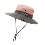 PIGBENGO Women Sun Hat UV Protection Bucket Wide Brim Summer Beach Boonie Hat Quick Dry Outdoor Fishing Cap (A-Pink)