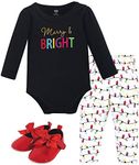 Hudson Baby Baby Cotton Bodysuit, Pant and Shoe Set, Merry & Bright, 12-18 Months