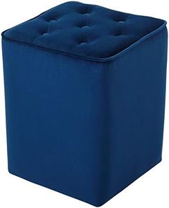 BIRDROCK HOME Tufted Navy Velvet Ottoman Foot Stool - Square - Soft Compact Padded Stool - Great for The Living Room, Bedroom and Kids Room - Upholstered Small Furniture