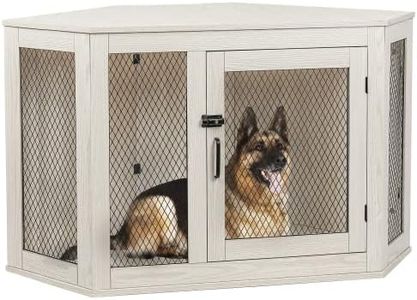 PUKAMI Corner Dog Crate Furniture,44/52inch Wooden Dog Kennel Furniture with Mesh,Decorative Wood Dog House for Indoor use,Dog Crate for Small/Medium/Large Dog,Perfect for Limited Room