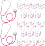 Hanaive 20 Pcs Halloween Stethoscope Accessories Toy Metal Real Working Play Stethoscope That Works Nurse Doctor Toy Disposable Stethoscope for Educational Role Play Costume Accessories(Pink)