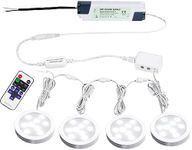AIBOO LED Under Cabinet Lights Linkable Kit 12V Slim Aluminum Puck Lights with Wireless RF Remote Control & Hardwired Driver for Kitchen Lighting (4 Lights Day White)