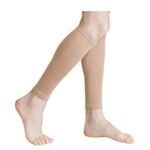 Medtex Graduated Compression footless stockings,Calf support for Varicose veins,Calf pain,Swollen calf,Beige,Pair (S)