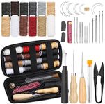 Leather Sewing Tools Leather Sewing Kit with 12 Colors Leather Sewing Wax Thread, Hand Sewing Needles, Leather Craft Tools and Supplies for DIY Leathercraft and Sewing