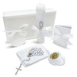 Brilucky Baptism Candle Set for Boys Girls,White 5 PCS Kit Virgen De Guadalupe Catholic Candle,Baptism Towel,Baptism Shell,Rosary,Bible Baby Dedication Christening Gift,Velas para Bautizo Niño