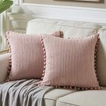 Fancy Homi Pack of 2 Decorative Throw Pillow Covers 22x22 with Pom-poms, Soft Corduroy Solid Square Cushion Pillow Cases Set for Couch Sofa Bedroom Car Living Room (22x22 Inch/55x55 cm, Blush Pink)