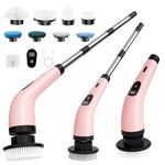 SINZUX Electric Spin Scrubber, Electric Cleaning Brush with 8 Replaceable Brush Heads, Power Scrubbing Brush with LED Display and Adjustable Extension Handle, Power Scrubber for Bathroom Kitchen Car