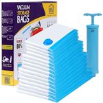 ABOUT SPACE 15 Pack Vacuum Bags for Travel with Hand Pump (2-2X Jumbo/5 Jumbo/4 Large/4 Medium) Airtight, Reusable Space Saver Compression Bags for Packing, Vaccine Sealer Bags with Ziplock