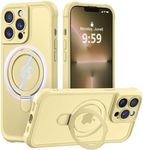 MOCCA Design for iPhone 13 Pro Case with Magnetic Invisible Stand [Full Camera Protection] [Compatible with Magsafe] Military Drop Shockproof Translucent Matte Phone Case Cover 6.1",Creamy Yellow
