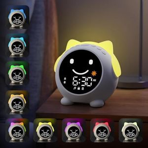 MRSCOZ Reveil Enfant Educatif Jour/Nuit, Réveil Enfant avec Veilleuse, Machine Sonore, Deux Alarmes, Mode Week-End, Réveil Rechargeable d'entraînement au Sommeil pour Garçons Filles - Chat