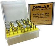 Drilax 50 Pcs Professional Quality High Density Diamond Drill Bit Burr Set Grit 120 50pc -Seaglass Rocks Ceramics Tile Glass Porcelain Jewellery Making Lapidary Engraving for Rotary Tools 0.3cm Universal Shank - Plastic Storage Case 50 Pc