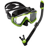 Cressi Panoramic Wide View Mask Dry Snorkel Set, Lime Green/Black Silicone