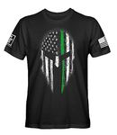 American Patriotism USA Flag Spartan Men's Apparel, Green Line - Black Shirt, X-Large