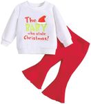 Kislio Toddler Baby Girl Christmas Outfit Long Sleeve Sweatshirt Top Flared Bell Bottom Pants Infant Girls Christmas Clothes Set