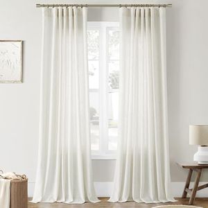 Joywell Natural Linen Cream Curtains 84 Inches Long for Living Room Bedroom Hook Belt Back Tab Pinch Pleated Light Filtering Ivory White Neutral Boho Modern Farmhouse Linen Drapes 84 Length 2 Panels