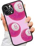 XUNQIAN Compatible for iPhone 13 Pro Case, Aesthetic Retro Lucky Disco 8 Ball Phone Case Art Thin Soft Black TPU +Tempered Mirror Protective Case (for iPhone 13 Pro), Pink