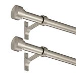 2 Pack Heavy Duty 1 Inch Diameter Single Curtain Rods 36-72” Adjustable Window Curtain Rod with with Cylindrical Cap Finials, Wall Mount and Ceiling Mount, Matte Nickel