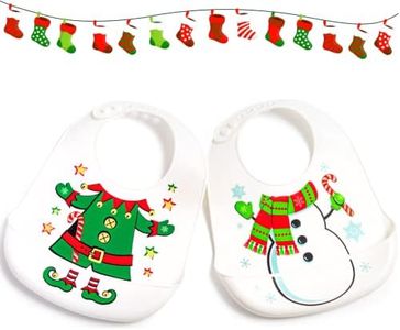 Christmas in July, Christmas Elf and Snowman Bibs, Silicone Baby Feeding Bibs (6 months - 3 yrs old), Baby Christmas Costumes, My First Christmas Bib Set | Set of 2