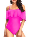 Tempt Me Women's One Piece Swimsuit Vintage Off Shoulder Ruffled Bathing Suits, Hot Pink, XX-Large