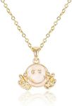 Chicgrowth Preppy Smile Pendent Necklace White Smiley Cute Funny Necklaces Gifts for Women, Gold Plated Chain Necklace Preppy Summer Neckalce Trendy Jewelry Gift for Her