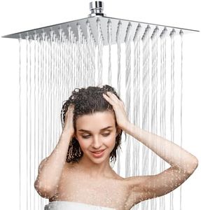 Tete de Douche Carré 304 Inox, Pommeau de Douche Anti-Calcaire, Pomme de Douche 8 Pouces, Ultra-Mince Haute Pression, Rotatif 360°, Facile à Installer et à Nettoyer