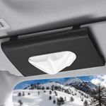 Car Tissue Holder - Durable Tissue Holder in Car with Ergonomic Take-Out Port, Easy Access PU Leather Design (9.1" L x 1.5" W x 4.7" H) - Refillable Tissues Organizer Attached with Metal Clips