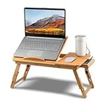 Holdfiturn Bamboo Laptop Bed Table Laptop Tray Adjustable Laptop Table Laptop Desk Tray Table Portable Laptop Stand Foldable Bed Table Breakfast Tray with Drawer for Bed Sofa