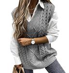 Ladies Sleeveless Jumper Women V Neck Sweater Vest Women Sleeveless Sweater Women Knitted Waistcoats for Women Knit Jumper Vest Sleeveless Pullover Women Cute Ladies Sleeveless Knitted Vest Grey XL