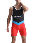 Men's Wrestling Suit Tight Sportswear One Piece Sleeveless Training Gym Weightlifting Bodysuit Navy Red Blue M