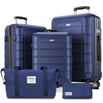 SHOWKOO Suitcase Sets 5 Piece Hardshell ABS+PC Expandable Lightweight Durable Travel Luggage with Travel Duffels Bag + Toiletry Bag -Blue