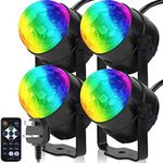 Pack of 4,Remote Control Sound Activated Party Lights Indoor, UK Plug, 4m(12.8ft) Power Cable, Stage Stroboscopes, Dj Lighting, RBG Disco Ball, Strobe Lamp Stage Par Light for Car Room Dance Party