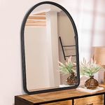 HLFMVWE Black Arched Framed Wall Mirror Antique Rustic Wood Frame Mirror for New Home Vanity Farmhouse Bathroom Bedroom Entryway Hallway Small Decorative Mirror 35 x 25cm