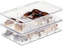 mDesign Plastic Stackable Eyeglass Case Storage Organizer with Hinged Lid for Unisex Sunglasses, Reading Glasses, Fashion Eye Wear, Protective Glasses, 5 Sections, Ligne Collection - 2 Pack - Clear