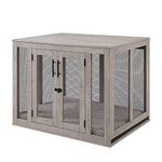 unipaws Furniture Style Dog Crate with Cushion and Tray, Mesh Dog Kennels with Double Doors, End Table Dog House, Medium and Large Crate Indoor Use (Large, Grey)