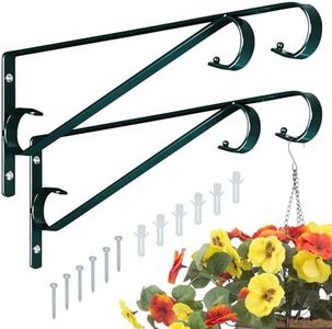 Sanduby Plant Hangers Outdoor 2 Pack 15.5 Inch Metal Plant Hooks for Wall, Decorative Straight Hanging Plant Bracket for Bird Feeders, Planters, Lanterns, Wind Chimes, Blackish Green