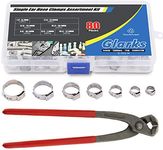 Glarks 80Pcs 7-21mm 304 Stainless Steel Single Ear Hose Clamps with Pincers Kit