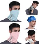 FREECULTR Unisex Bamboo Bandana, Anti Microbial Super Soft & Comfort Fit, Breathable Multipurpose Headband - Printed Pack of 5-Chalk Blue,Charcoal,Pastle Peach,Pilot Blue,White