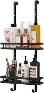 9SHOME Aluminum Over The Door Shower Caddy, 2-Tier Hanging Shower Shelves with 2 Hooks, Rustproof Aluminum Shower Basket, Door Hanging Storage Organiser Rack for Bathroom, Kitchen, No Drilling