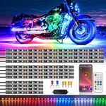 ZONECONA 12PCS Chasing Motorcycle LED Lights Kit with APP/RF Remote, RGB+IC Dreamcolor Motorcycle Lights Underglow Kit with Brake Turn Signal, Neon Strip Multicolor 12v Waterproof for Harley Kawasaki