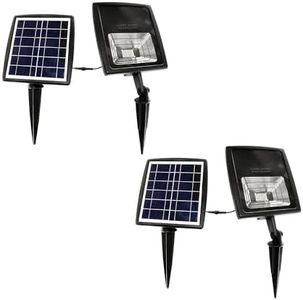 Gama Sonic Dual Color Solar Flood Light, Outdoor Black Cast Aluminum, Stake or Flat Mount Uplight for Trees, House, Landscaping, Walls with Detachable Solar Panel 2-Pack 203iP250090