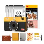 Kodak Mini Shot 2 Retro 4PASS 2-in-1 Instant Camera and Photo Printer (2.1x3.4 inches) + 68 Sheets Gift Bundle, Yellow
