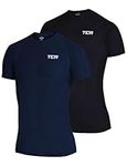 TCA Superlight Gym Tops for Men 2 Pack, Lightweight, Breathable, Running Top Men & Gym T Shirts Men - Mens T Shirts Multipack, Gym Top - Black & Navy Blazer, M