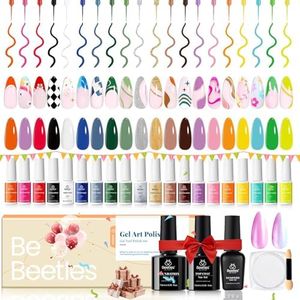 Beetles Gel Polish Nail Art Liner Gel Set-20 Colors Gel Art Paint for Swirl Nails with Base Top Coat Thin Nail Brush in Bottle Soak off White Black Red Silver Nude Glitter Gel