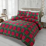 H&H HOMEDECOR LTD Luxury Thermal Flannelette Tartan Check 100% Brushed Cotton Winter Quilt Cover Bedding Set Super Soft Thermal Warm Cozy Duvet Cover (Red, Double)